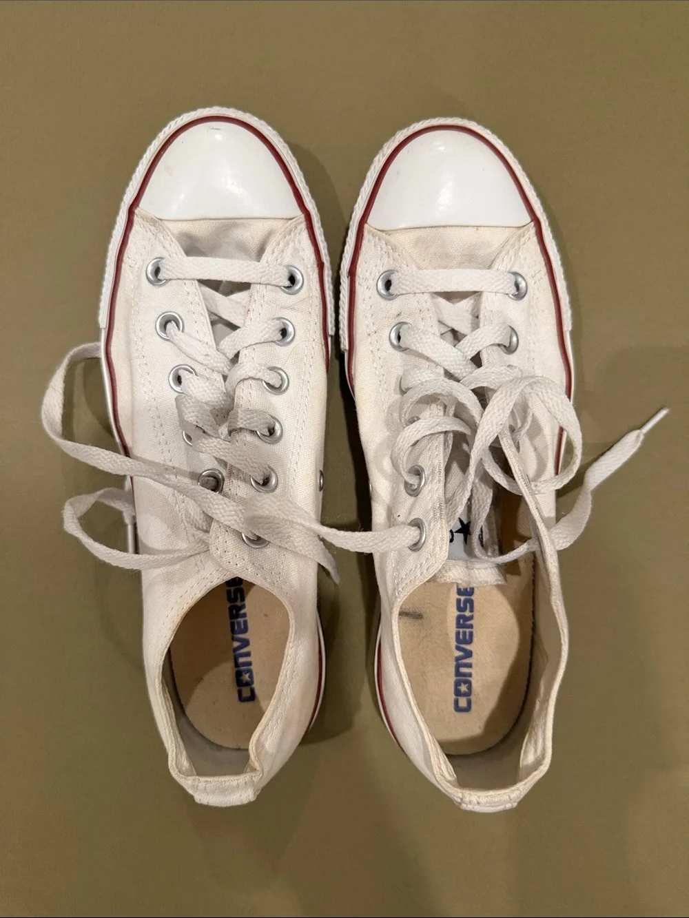 Converse Off-White Low-Top Canvas Sneakers with Red Accent